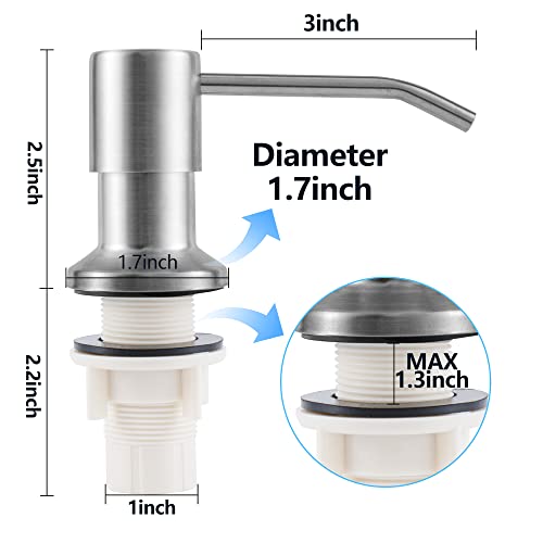 Soap Dispenser for Kitchen Sink and Tube Kit (Brushed Nickel), 47" Tube Connects Directly to Soap Bottle, No More Refills