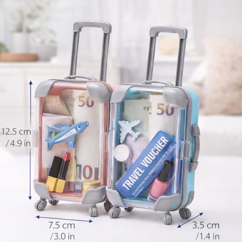 KIJUK Mini Koffer Geschenkbox, 2 Stücke Wiederverwendbare Reisegutschein Verpackung mit Rollen & Griff - Für Geldgeschenke, Urlaubsüberraschung zu Geburtstag, Hochzeit, Abschluss