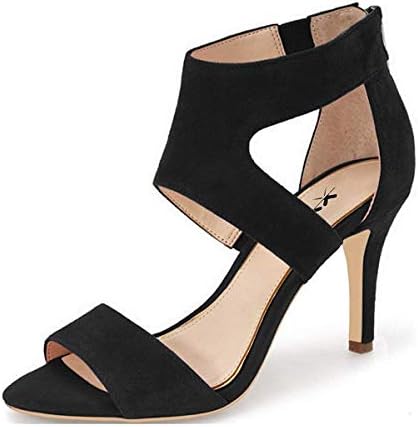 XYD Prom Dancing Shoes Elegant Open Toe Strappy Mid Heeled Sandals Cutout Ankle Wrap Dress Classy Pump for Women Size 7 Black