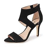 XYD Women Classy Open Toe Sandals Mid Heels Ankle Wrap Strappy Cutout Comfy Dress Pumps with Back Zipper Size 9 Black