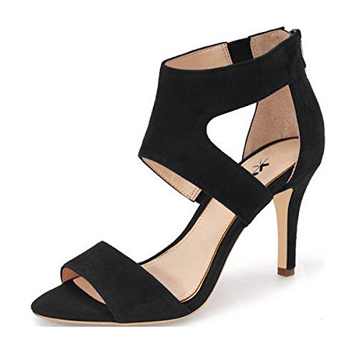 Xyd Prom Dancing Shoes Elegant Open Toe Strappy Mid Heeled Sandals Cutout Ankle Wrap Dress Classy Pump For Women Size 7 Black #TOP5
