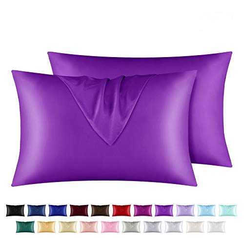 yourose Satin Pillowcase for Hair and Skin, 2 Pack Standard Size Silky Pillowcases with Envelop Closure, (Purple, 20”X26”,2pcs)