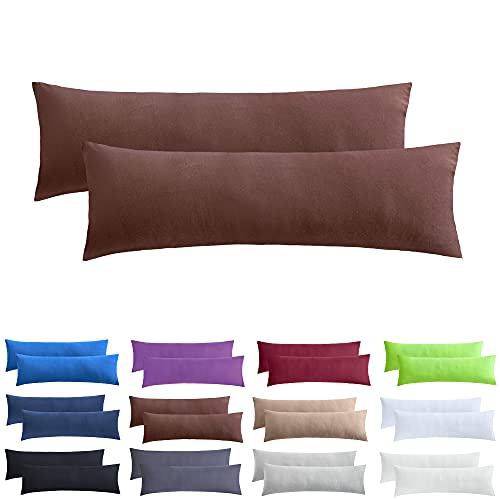 Lot de 2 taies d’oreillers NatureMark en jersey certifiées öko-Tex, Coton, Marron chocolat, 40 x 145 cm (Seitenschläfer/Stillkissenbezug)