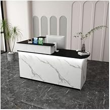 Reception Desk,Welcome Reception Unit,Front Desk Reception Counter,Office Reception Counter,Cashier Counter Workstation ,Suitable For Salons, Clothing Stores, Restaurants.Black white stone,R