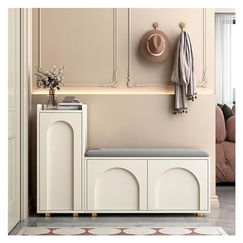shuijingwu45 Shoe Rack Bench Seat Entrance Shoe Bench Storage with Cabinet Metal Frame and Wooden Board Rack with Seat for Entryway Hallway Front Door Doorway(80cm)