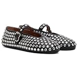 VOLEECE Crystal Rhinestone Ballet Flats Shoes for Women Buckle Strap Sparkly Mary Jane Flats Round Toe Casual Dress Ballerina Shoes