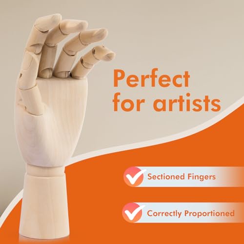 Falling in Art Modelo de mão de madeira, boneco de manequim de mão esquerda de 25 cm para exibição e