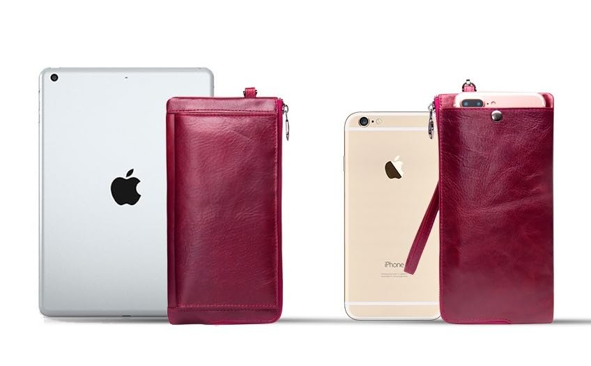 Retro Mens Genuine Leather Long Bifold Wallet Large Capacity Multi Card Slots Zipper Pocket Travel Use (Red)3