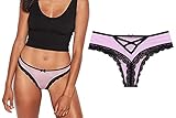 Confonze Thongs for Women Sexy V-Back Criss Cross Panties Cheeky Thong Underwear Low Rise Lace Trim Hipster Bikini (X-Large, T-Pink)
