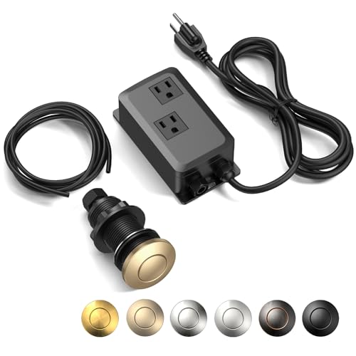 Anwoll Garbage Disposal Air Switch Kit -Professional Dual Outlet Sink Top Waste Disposer On/Off Air Switch Button UL Listed Long/3.6 Champagne Bronze