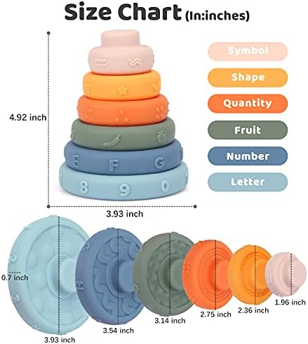 SYNPOS 6 PCS Baby Stacking Teething Toy, Stacking Nesting Toys, Soft Building Stacker Squeeze Toy, Baby Montessori Sensory Toys with Number, Fruit and Shape, Early Learning Toys for Toddlers 6 Months
