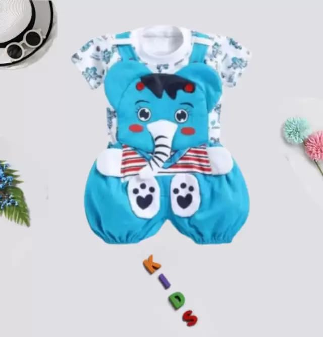 Image of Mommy Club Baby Boy's & Baby Girl's Jumbo The Elephant Dungaree For 0-6Months Baby || Dress Clothes For Baby Boy And Baby Girl (Red, 0-9 Months)