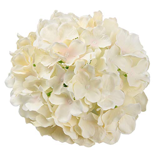 Flojery Silk Hydrangea Heads Artificial Flowers Heads With Stems For Home Wedding Decor,Pack Of 10 (Champagne) #TOP1