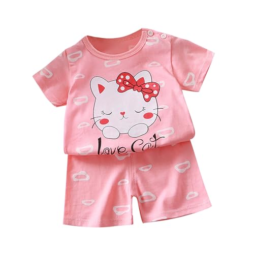 Toddler Boys 2 Piece Outfit Printed Cartoon Cotton Pullover Tops 2pc Set Soft Lightweight Short Sleeve