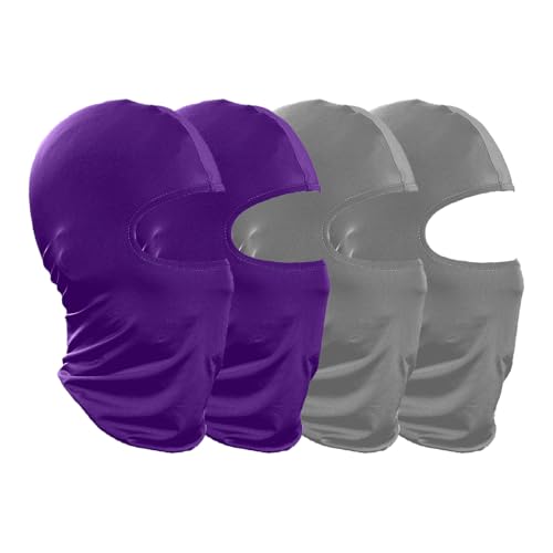 4-Pack Balaclava Outdoor Bike Riding Headgear Motorcycle Face Mask Ski Hat (Purple, Light Grey)