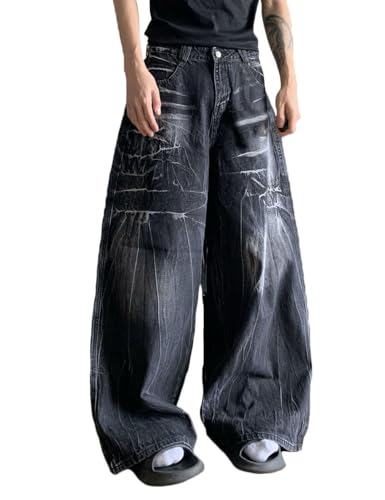 Nutriangee Men's Wide Leg Baggy Jeans, Loose Fit Hip Hop Y2K Streetwear Skater Denim Pants
