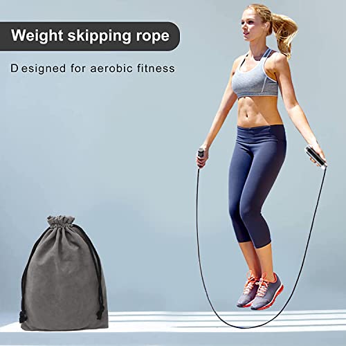 Weighted Jump Rope For Men/Women Workout Fitness(1Lb),Fast Lose Weight Exercise Jumprope For Kids Girls Adult,Speed Skipping Ropes With Aluminum Handle, Adjustable Length 9Mm Fabric Cotton Rope+9Mm Solid Pvc Rope(Grey) #TOP5