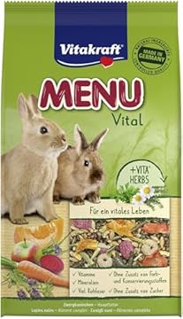 Vitakraft Menu Vital, alimento completo per conigli nani, con erbe aromatiche e verdura, ricco in fibra grezza, senza zuccheri aggiunti (1x 1kg)