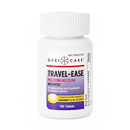 GeriCare Meclizine HCI 25mg Antiemetic Travel-Ease Tablets Prevents and Treats Motion Sickness Nausea Relief 100 Count (Pack of 1)