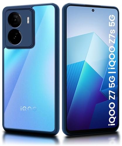 Image of WOW IMAGINE Shockproof Hybrid Back Cover for iQOO Z7 5G | iQOO Z7s 5G | Hard Slim fit Back Case | PC & TPU | Clear Transparent Case - Blue