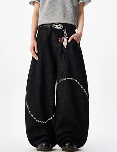 Men Hip Hop Baggy Jeans Wide Leg Black Jeans Vintage Skateboard Pants Loose Fit Straight Leg Skater Y2k Denim Pants2