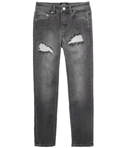 JAYWALKER Big Boys Deconstructed Rip & Repair Straight Leg Jeans Charcoal Size 14