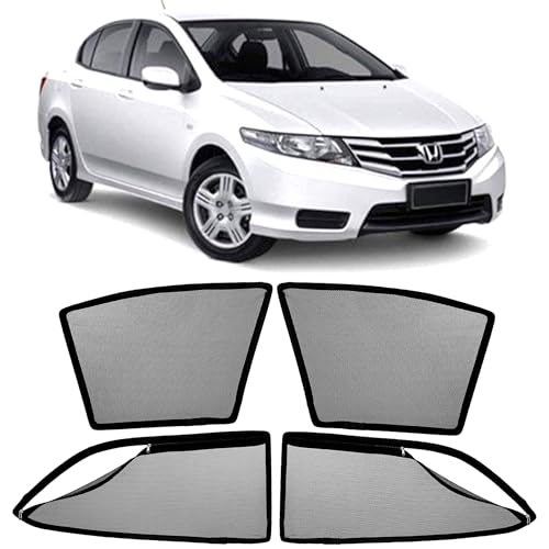 Image of AutoStory Magnetic Car Sunshade for City Ivtech 2009-2013 | Front Half Cut for Mirror Visibility + Rear Full Coverage with Zipper | Heavy Heat & UV Protection | Privacy Side Window Curtains Shades