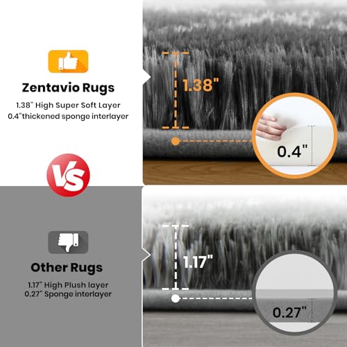 Zentavio Area Rugs for Living Room Large Rugs for Bedroom 5x8 Carpet Fluffy Fuzzy Soft Shag Aesthetic Plush High Pile Gray Throw Rug for Nursery Kids Room Dorm Diomond Black