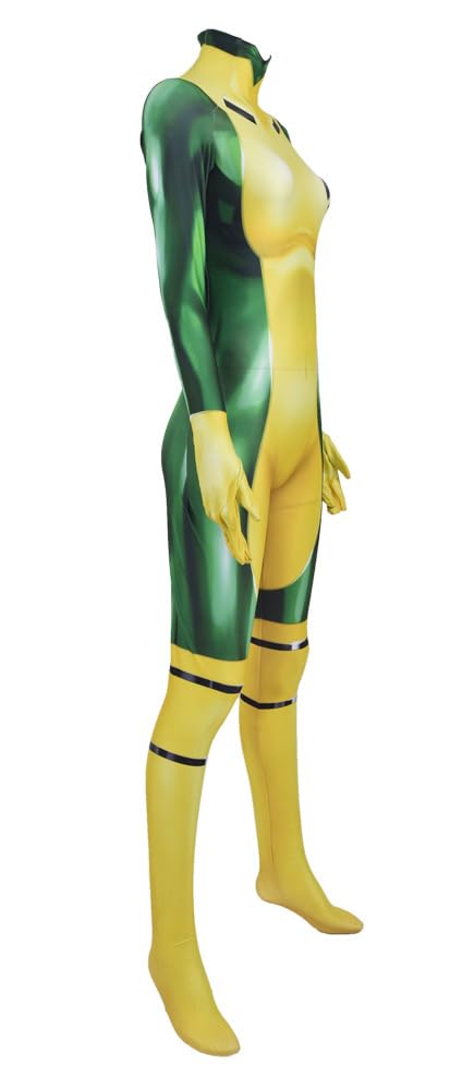 Yragemz Women Rogue Cosplay 3D Print Jumpsuit Yellow Green Rogue Anna Costume Bosysuit with Headband Halloween Outfits: Green XX-Large