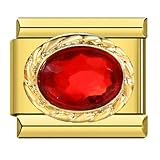 Mon & Sons Ruby Red Gold Crystal Gem Charm Silver Italian Link Stainless Steel Bracelet Charm Compatible With 9mm Bracelet