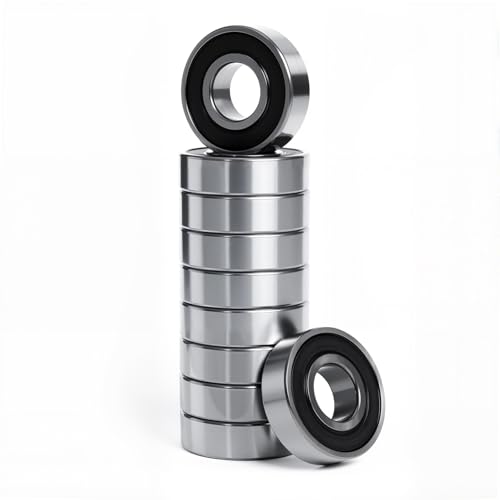 10Pcs 6201 2RS Ball Bearings,Double Metal Sealed Deep-Groove Ball Bearings,ABCE-3 Pre-Lubricated,Chromium Bearing Steel for Machines,Front or Rear Wheel Hub Assembly Parts(12mm x 32mm x 10mm)