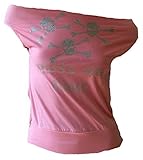 Designer Teil TICILA Damen Designer U-Boot Top Shirt Rockabilly Party Sweet Skull Girls On Tour Totenkopf Pink S 34/36