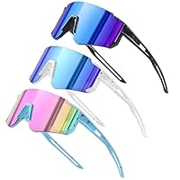 Dreaku Kids Sunglasses for Boys Girls, UV400 Protection Childrens Goggles Youth Sports Sunglasses for Baseball Cycling Climbing (White+Blue+Black)