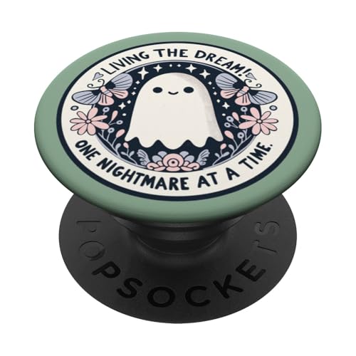 Spooky Ghost Dark Humor Living The Dream Bookish Reading PopSockets Adhesive PopGrip