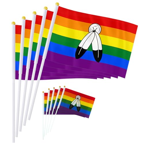 PTEROSAUR 50 Pack Two Spirit Pride Handheld Flag, 5.5x8.2 Inch Small Hand Held LGBT Two-Spirit Rainbow Flag for Pride Month Celebration Décor