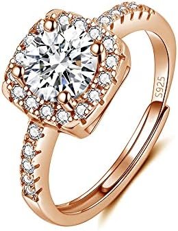 Shuxin 925 Sterling Silver Rings for Women, Silver Cubic Zirconia Engagement Rings for Her, Adjustable Promise Wedding Ring for Women, Resizable Romantic Hang Finger Diamond Ring for Ladies Girls