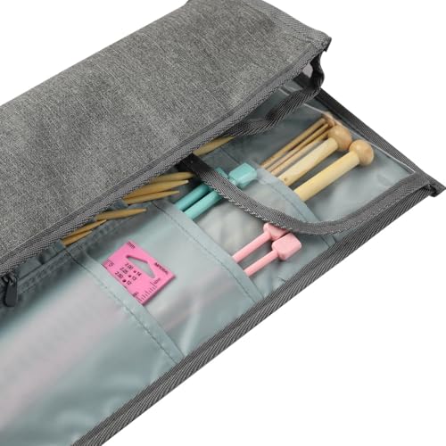 1Pc Professional Knitting Needles Holder Case Oxford Cloth Roll Up Bag Empty Portable Crochet Hooks Knitting Accessories Carrying Bag Storage Organizer for Crochet & Knitting DIY Craft Supplies, Grey