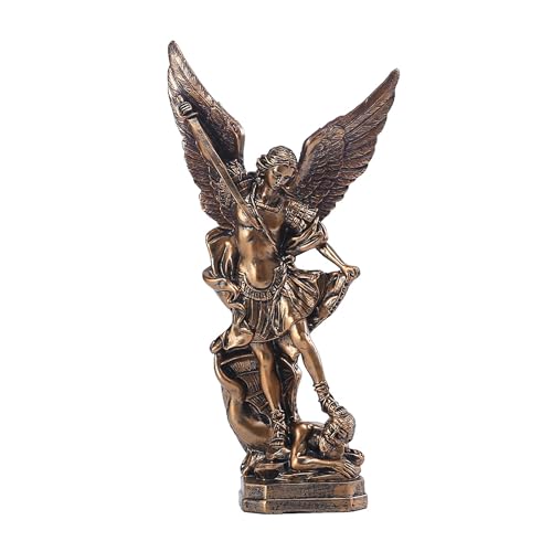 FelyHos 12.5 in Archangel San Michael Statue for Home Decor, Bronze Home Decor Sculpture,Vintage Resin Collectible Figurine