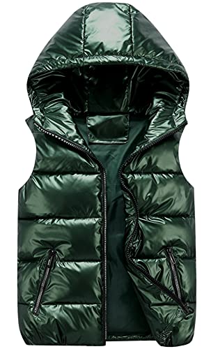 Happy Cherry Boys Shiny Quilted Vest, Teens Hooded Vest Zipper Sleeveless Jacket