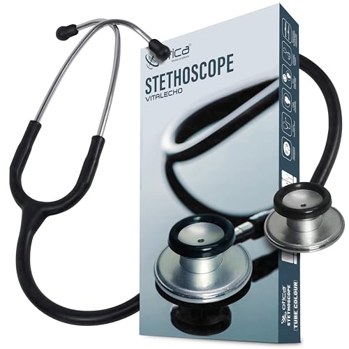 Image of OTICA Acoustic Lightweight Stethoscope for Doctors, Nurses, Students, Home Health Use, Adult, Dual Head, Aluminum Chestpiece (Black)