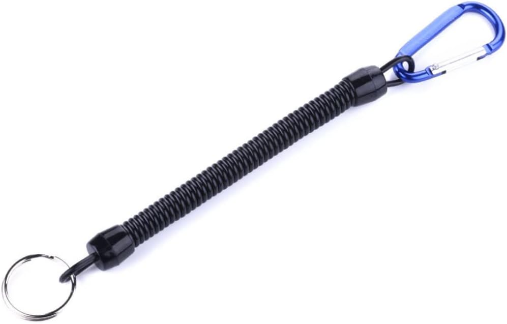 Lost Rope,Stretchy Spiral Keyring Anti Lost Fishing Lanyard Coil Spring Tether with Carabiner Dark Blue