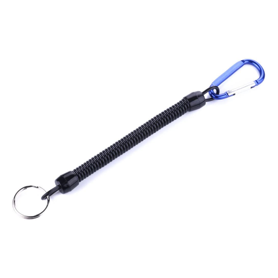 Lost Rope,Stretchy Spiral Keyring Anti Lost Fishing Lanyard Coil Spring Tether with Carabiner Dark Blue