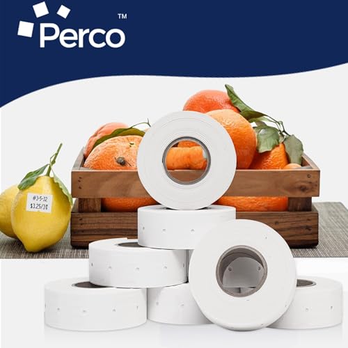 Etiquetas adhesivas para pistolas de precios Perco blancas con 24.000 rollos en blanco 6