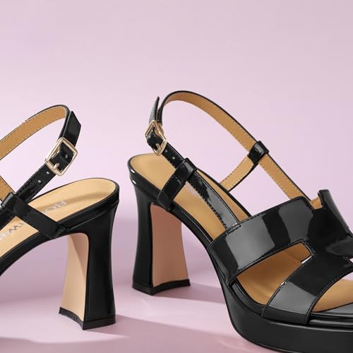 Image of ROSERWISH Heels for Women Chunky Block Platform High Heels Square Open Toe Strappy Heel Sandals Wedding Party Prom Fashion Slingback Dress Pump Sandals Shoes