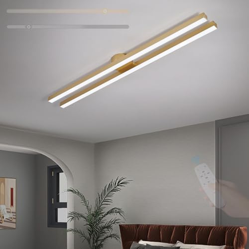 Plafonnier LED dimmable doré de 90cm avec télécommande pour salon