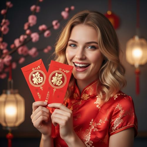 Lunar New Year rote Umschläge (chinesisches Neujahrs-Hongbao), 30 Stück, traditionelle Glücks-Geldpakete, 17 x 9 cm, festliches Geschenk für Familienfeiern