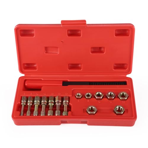 HuuppHip Thread Chaser Repair Set 15Pcs, Universal Metric Thread Restorer Kit Thread Cleaning Tool with 7Pcs Rethreading Dies, 7Pcs Rethreading Taps & 1 Pcs Metric Thread File Rethread Repair Tool Kit