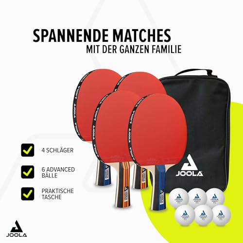 Foto von JOOLA Tischtennisset Family Advanced, 4 Tischtennisschläger + 6 Tischtennisbälle 3Star + Tragetasche, Advanced Level, 28x18x8cm