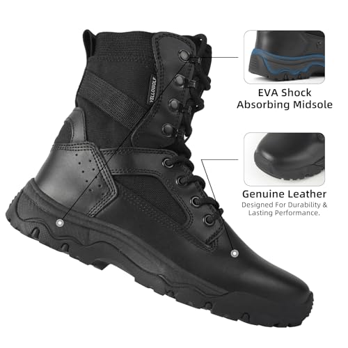 Image of Women's Tactical Boots, Motorcycle Combat Boots for Women | 8-inch work boots, side zipper; lightweight, breathable, water-resistant. For police, security, EMT, motorcycle