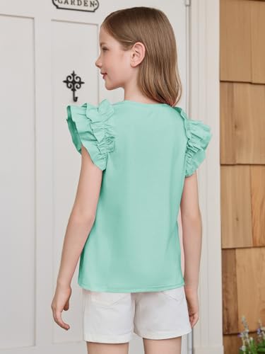Image of Haloumoning Girls T Shirts Double Layer Ruffle Short Sleeve Kids Summer Crewneck Tunic Tee Tops 5-14 Years
